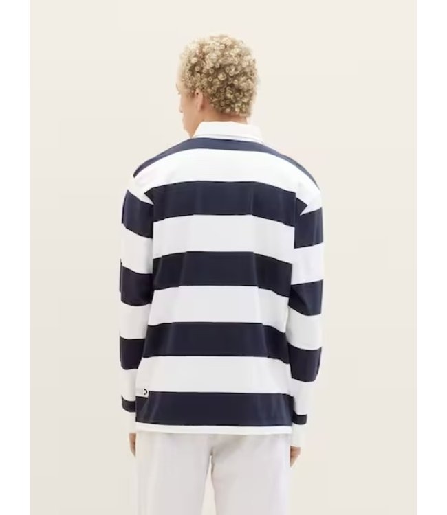 TOM TAILOR Striped long-sleeved polo shirt Navy