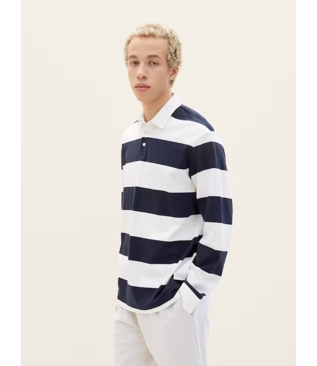 TOM TAILOR Striped long-sleeved polo shirt Navy
