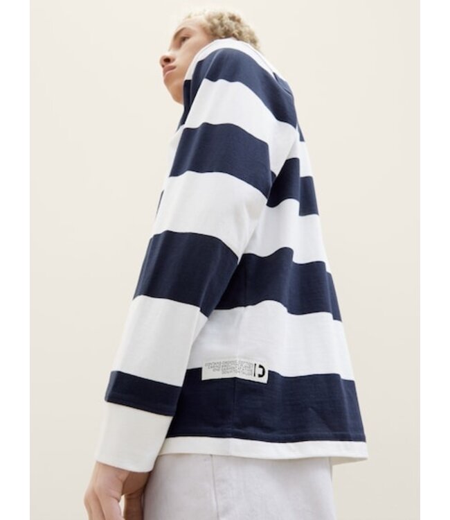 TOM TAILOR Striped long-sleeved polo shirt Navy