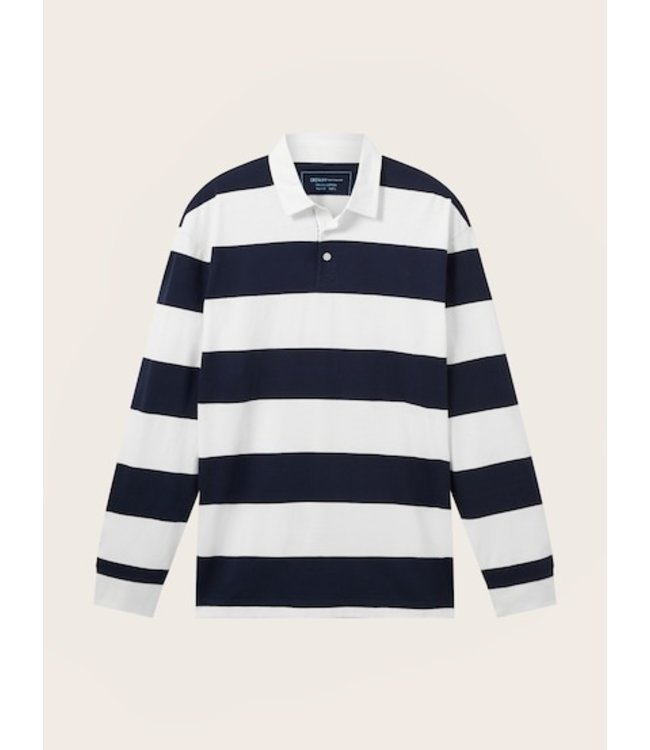 TOM TAILOR Striped long-sleeved polo shirt Navy