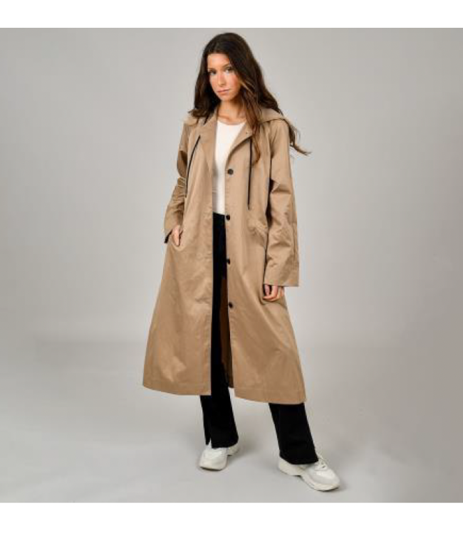 RD International RD Style SINGLE BREAST HOODED TRENCH COAT LATTE