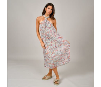 RD Style HANNIE PRINTED RELEASE PLEAT HALTER DRESS