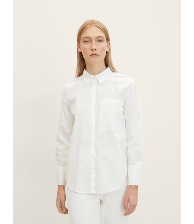 TOM TAILOR linen button up blouse Whisper White