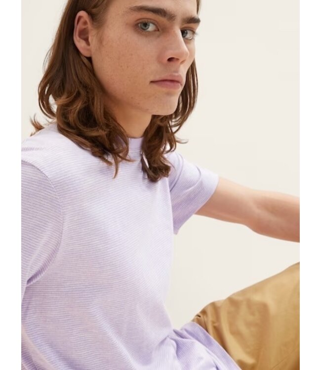 TOM TAILOR Striped long T-shirt lilac white fine stripe