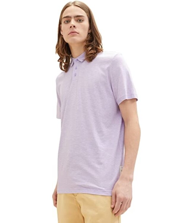 TOM TAILOR Short Sleeve Polo Shirt Lilac White Fine Yd