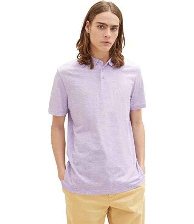 TOM TAILOR Short Sleeve Polo Shirt Lilac White Fine Yd