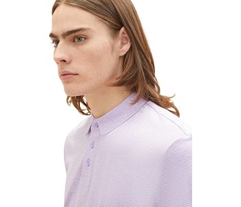 TOM TAILOR Short Sleeve Polo Shirt Lilac White Fine Yd