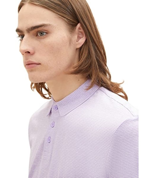 TOM TAILOR Short Sleeve Polo Shirt Lilac White Fine Yd
