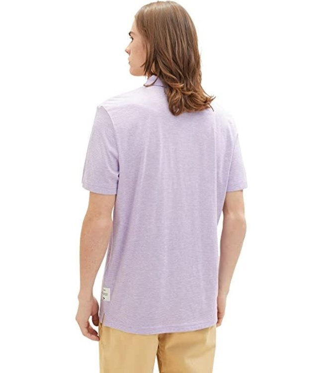 TOM TAILOR Short Sleeve Polo Shirt Lilac White Fine Yd