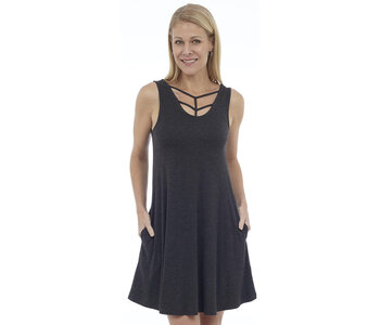 DKR  S/L Dress w/ Front And Back Braid Details