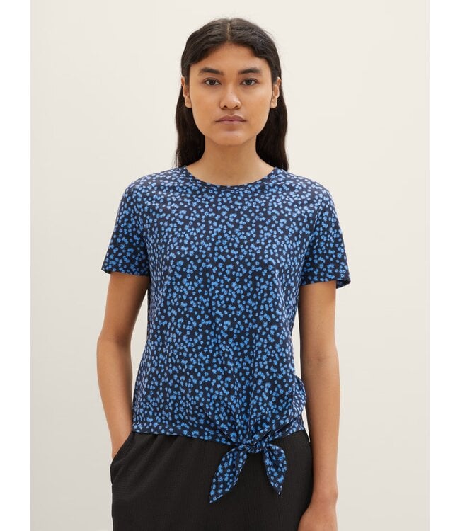 TOM TAILOR Blue Floral T-shirt with knot details
