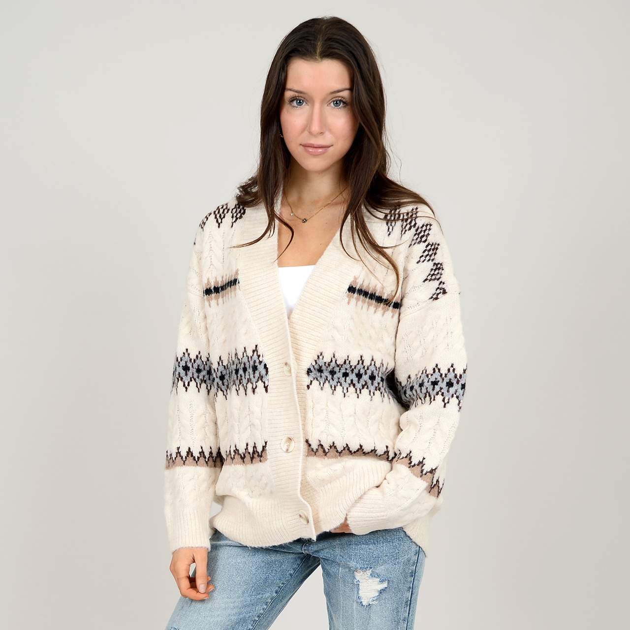 75S421S ANNE LONG SLEEVE V-NECK CARDIGAN - JEANS