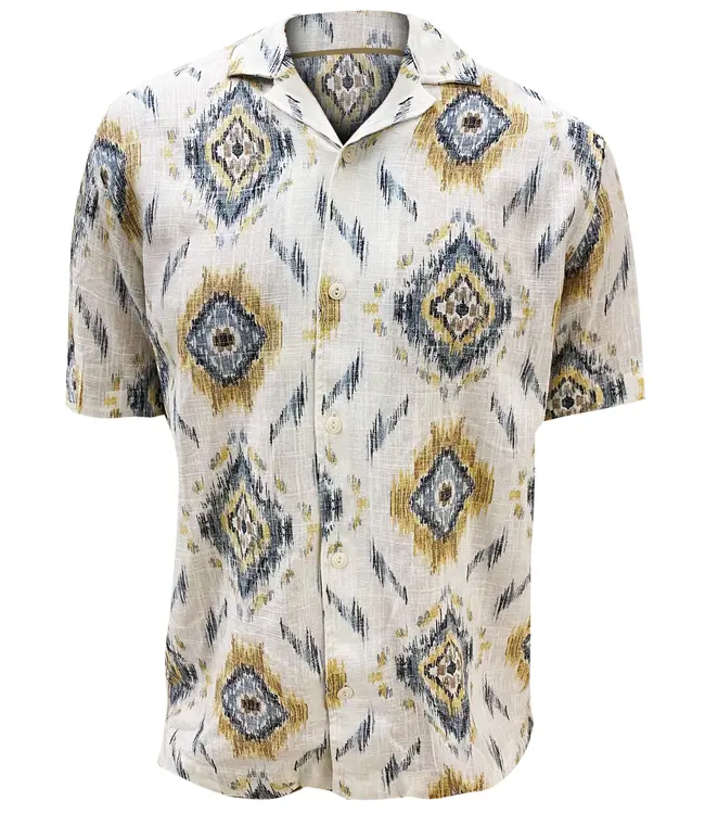 Point Zero Slub linen print cabana shirt