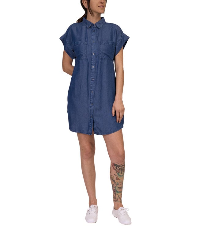 Silver Jeans Short Sleeve Shirt Dress with Pockets
