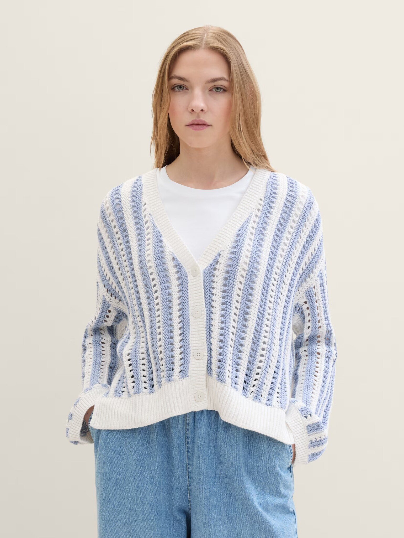 TT 1042027 Blue and White Striped Cardigan