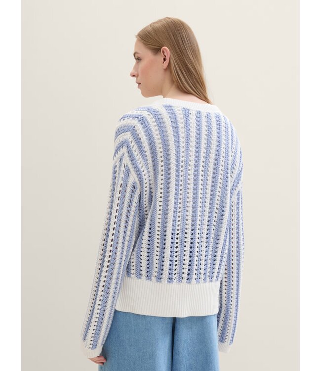 TOM TAILOR Blue and White Striped Cardigan