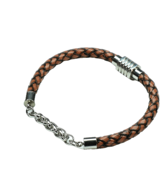 Leather Bracelet with Stainless Steel Magnetic Clasp & Wheat Chain