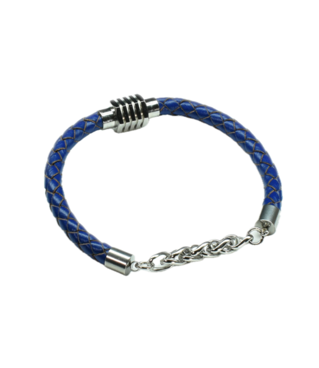 Leather Bracelet with Stainless Steel Magnetic Clasp & Wheat Chain