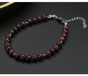 Garnet 6mm Natural Stone Bracelet With Stainless Steel Beads