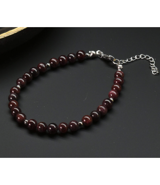 Garnet 6mm Natural Stone Bracelet With Stainless Steel Beads