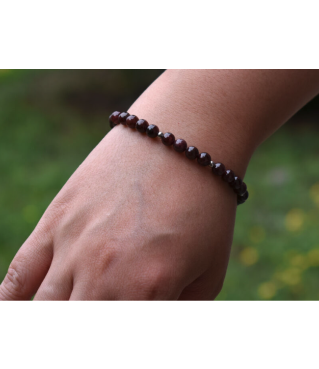 Garnet 6mm Natural Stone Bracelet With Stainless Steel Beads