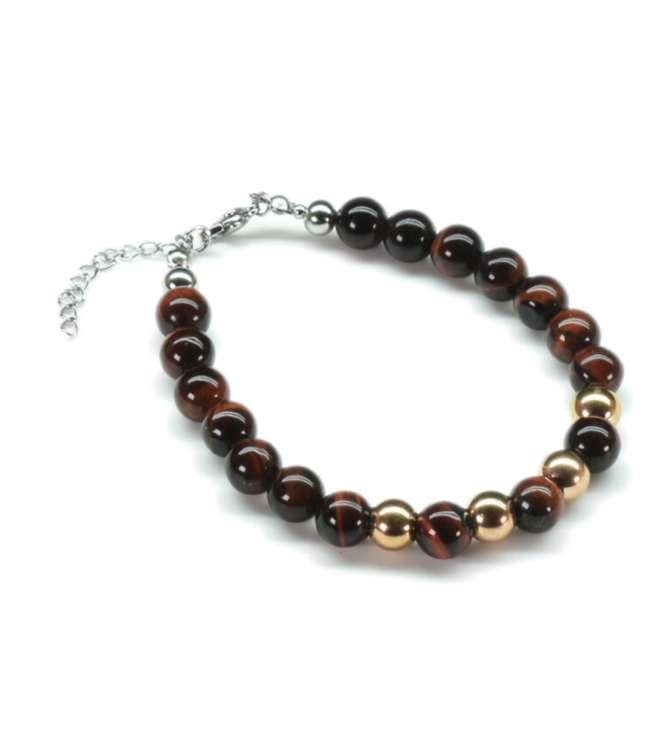 Red Tiger's Eye & Stainless Steel Bracelet