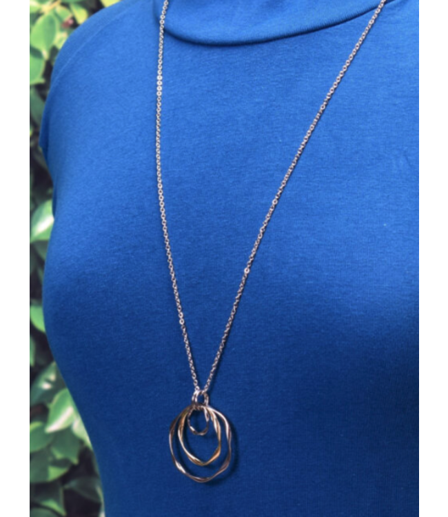 Twisted Silver & Gold Circle 32” Stainless Steel Chain Necklace