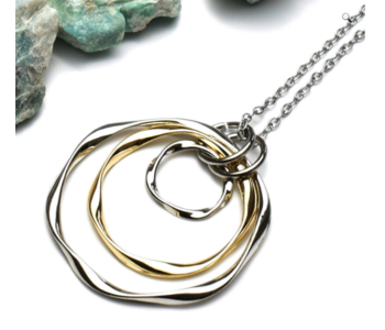 Twisted Silver & Gold Circle 32” Stainless Steel Chain Necklace