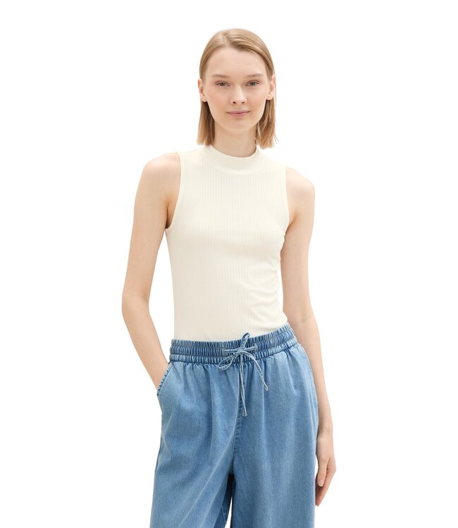 TOM TAILOR  RIB TOP WITH STAND UP COLLAR