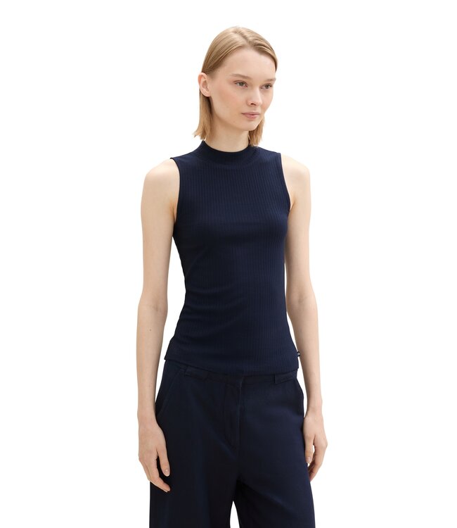 TOM TAILOR  RIB TOP WITH STAND UP COLLAR