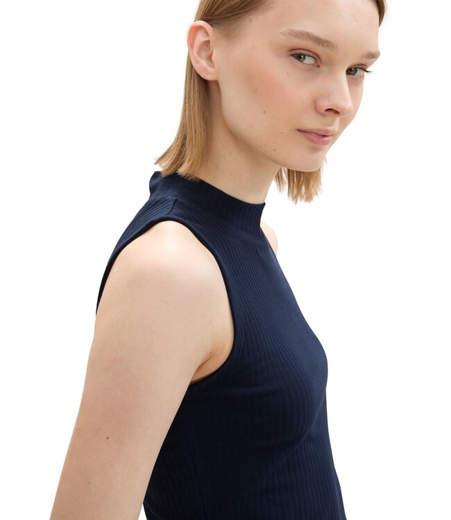 TOM TAILOR  RIB TOP WITH STAND UP COLLAR