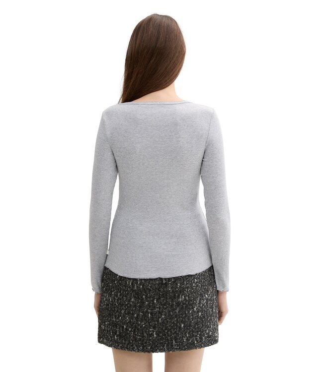 TOM TAILOR Long-Sleeved Henley Rib T Shirt