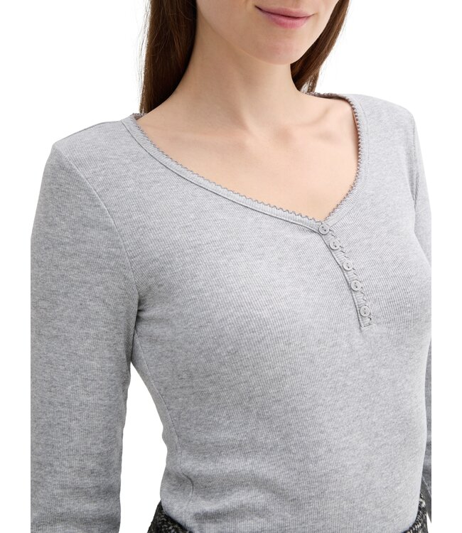 TOM TAILOR Long-Sleeved Henley Rib T Shirt