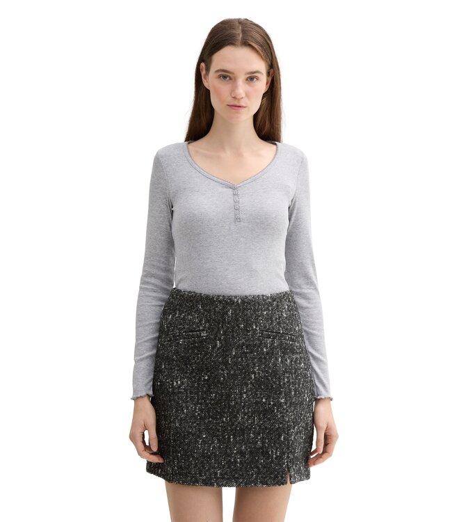 TOM TAILOR Long-Sleeved Henley Rib T Shirt