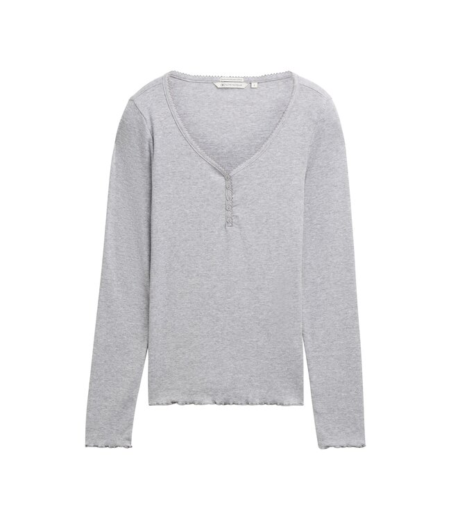 TOM TAILOR Long-Sleeved Henley Rib T Shirt