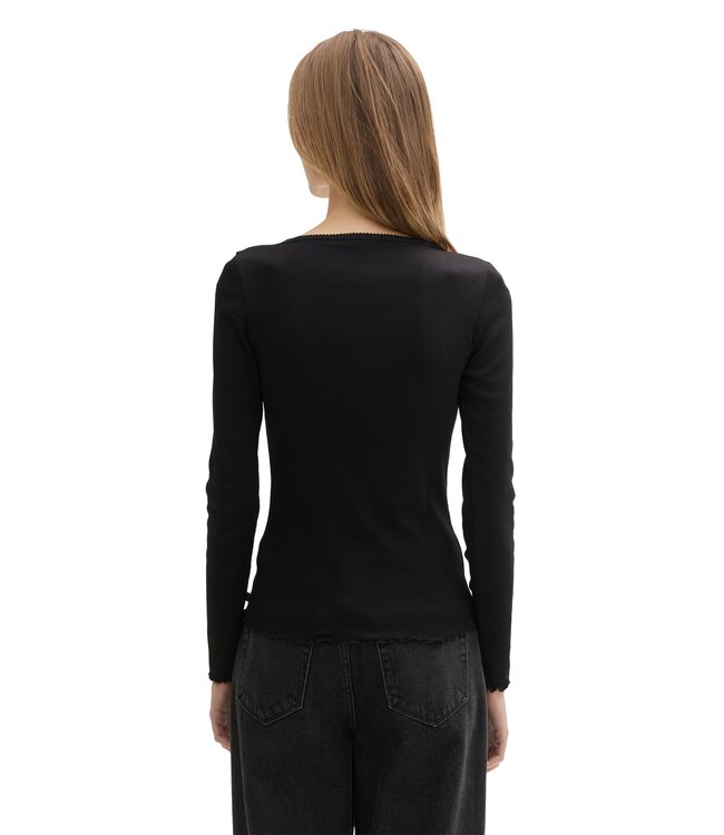 TOM TAILOR Long-Sleeved Henley Rib T Shirt