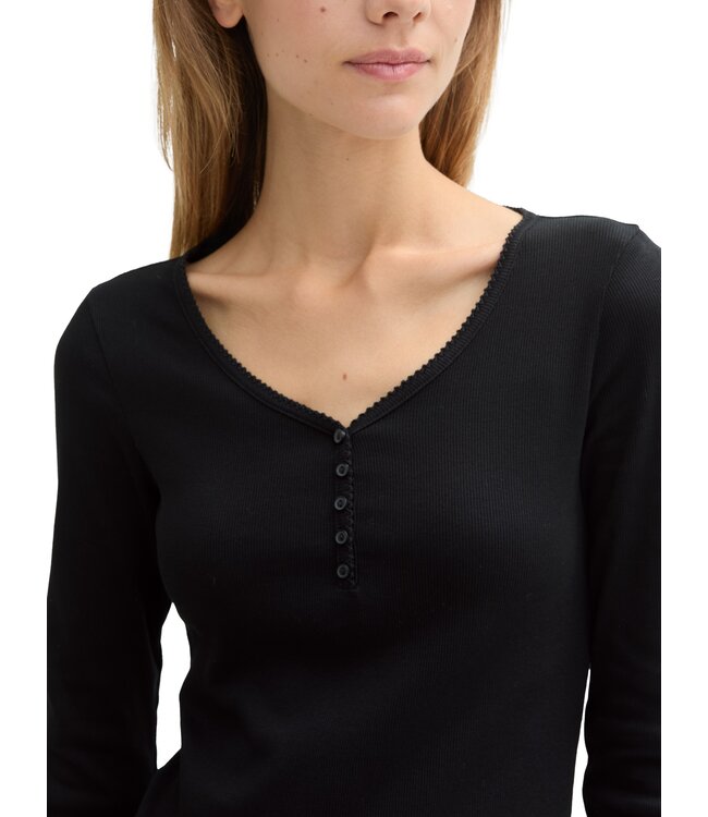 TOM TAILOR Long-Sleeved Henley Rib T Shirt