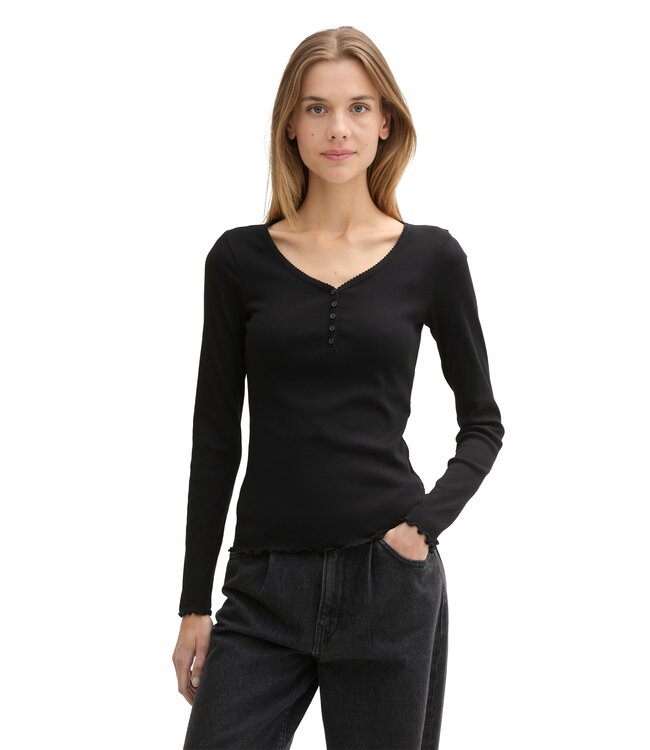 TOM TAILOR Long-Sleeved Henley Rib T Shirt