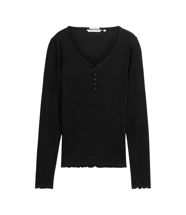 TOM TAILOR Long-Sleeved Henley Rib T Shirt