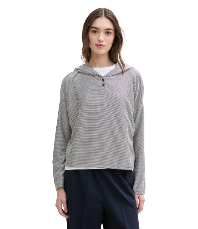 TOM TAILOR Striped Hooded Henley Sweater