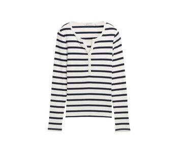 TOM TAILOR Long Sleeve Striped Henley Rib T Shirt