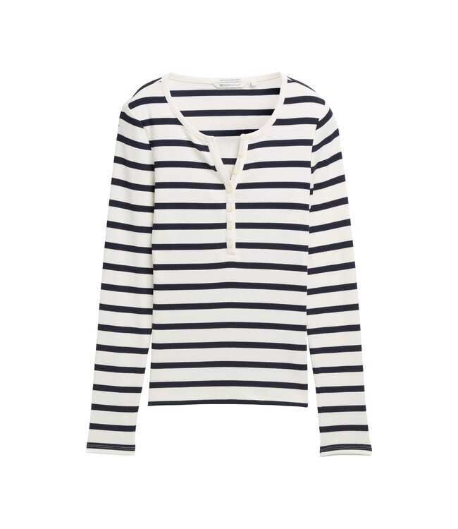 TOM TAILOR Long Sleeve Striped Henley Rib T Shirt
