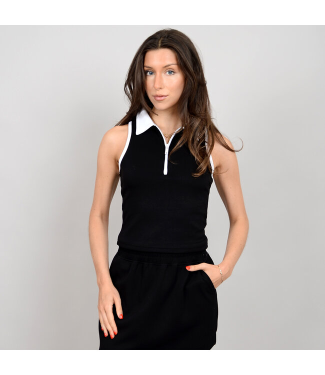 RD Style SOFT SCUBA SLEEVELESS 1/2 ZIP POLO COLLAR TOP