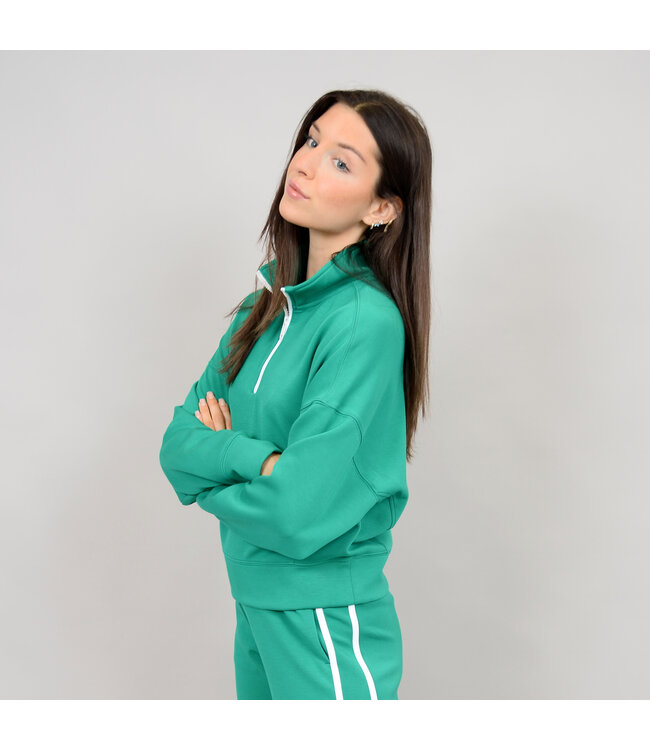 RD Style MAILYN SOFT KNIT SCUBA  LS 1/2 ZIP MOCK NECK TOP CREME DE MENTHE WHITE