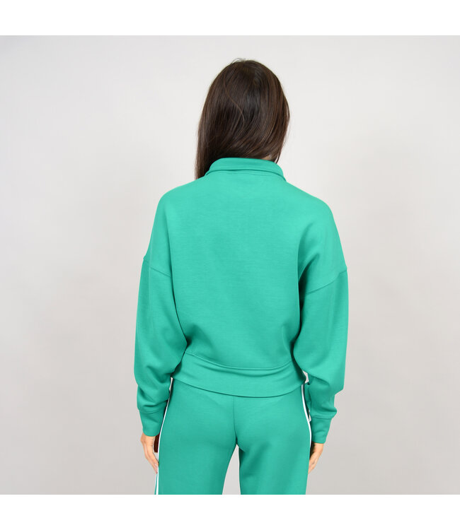 RD Style MAILYN SOFT KNIT SCUBA  LS 1/2 ZIP MOCK NECK TOP CREME DE MENTHE WHITE