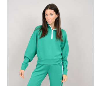 RD Style MAILYN SOFT KNIT SCUBA  LS 1/2 ZIP MOCK NECK TOP CREME DE MENTHE WHITE