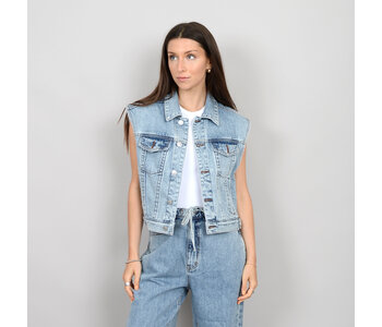 RD Style DENIM JEAN JACKET MOTOR VEST-LT DENIM WASH