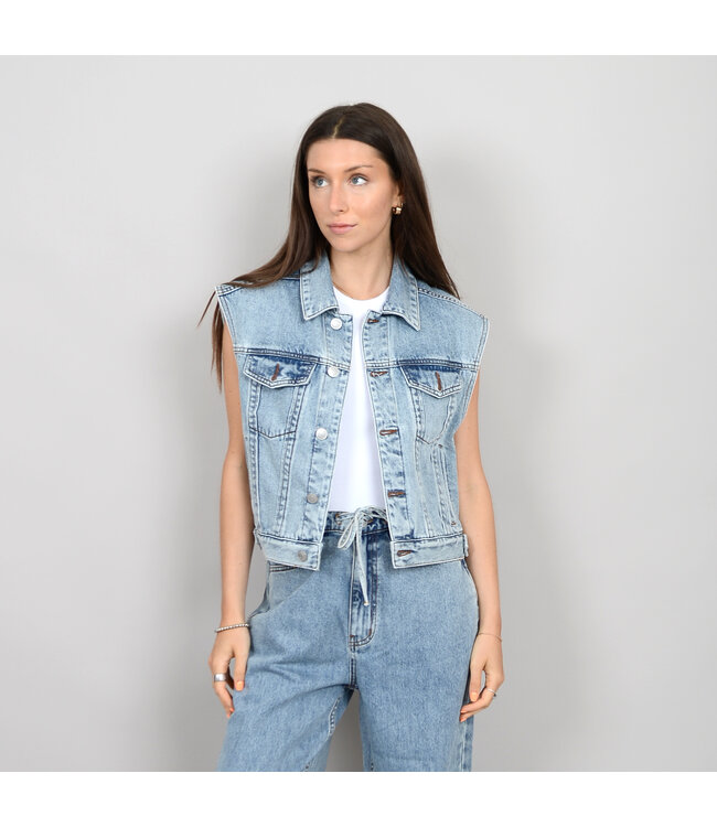 RD Style DENIM JEAN JACKET MOTOR VEST-LT DENIM WASH