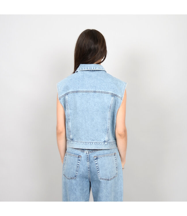 RD Style DENIM JEAN JACKET MOTOR VEST-LT DENIM WASH
