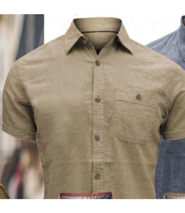 POINT ZERO Short Sleeve Slub Cotton Linen Shirt